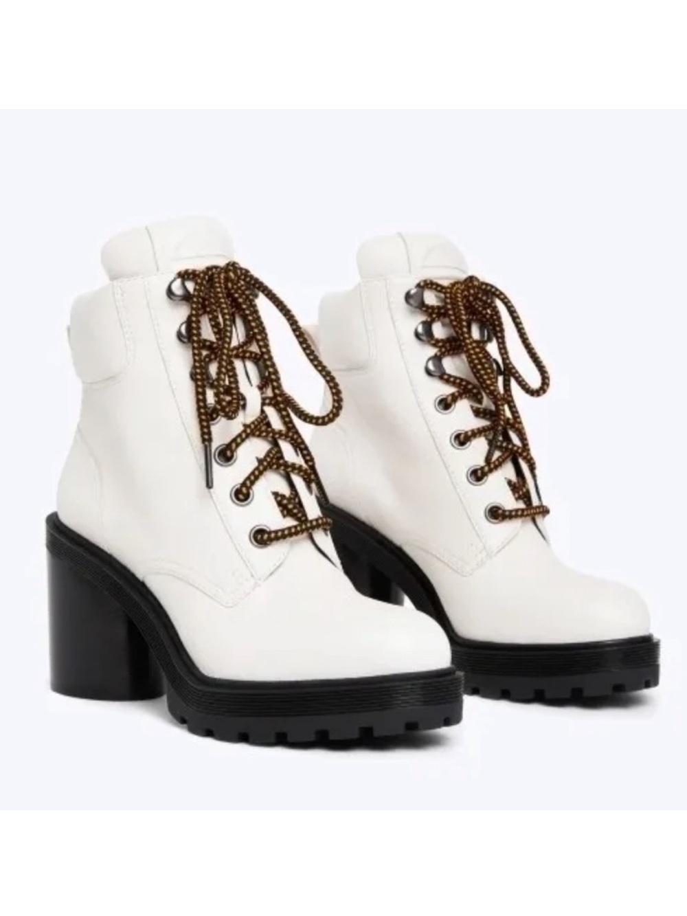 Marc Jacobs Crosby White Leather Platform Heel Ankle Boot Lug Rubber Sole 35